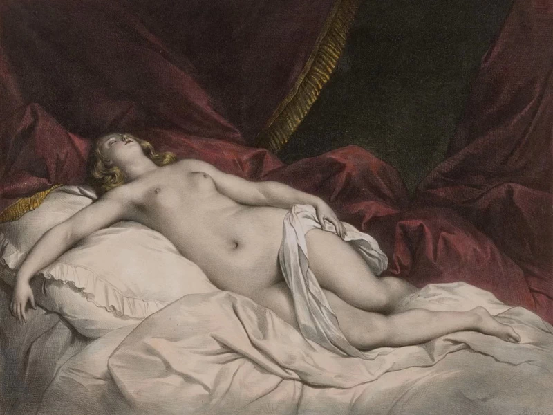 1800-Achille Devéria - Nudo sdraiato